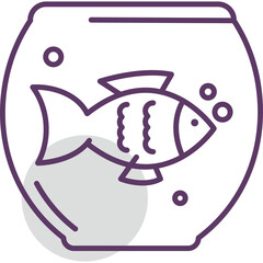 Simple Line Art Icon of a Fish in a Round Fishbowl with Bubbles on a Transparent Background with a Light Gray Circle Element