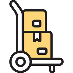 Simple Line Art Icon of a Hand Truck Cart Loaded with Two Cardboard Boxes on a Transparent Background Representing Logistics and Delivery Services