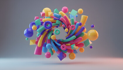 Abstract 3D Floating Geometric Shape Composition with Soft Shadows