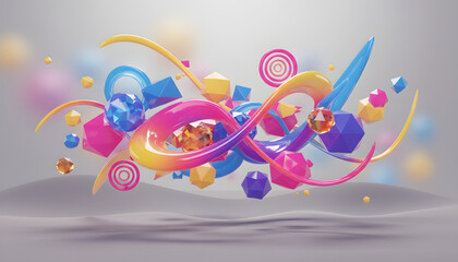 Abstract 3D Floating Geometric Shape Composition with Soft Shadows