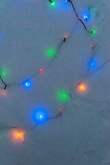 colorful lights in the snow