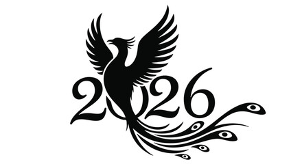 Obraz premium Symbolic phoenix rises with the year 2026, representing rebirth and future.