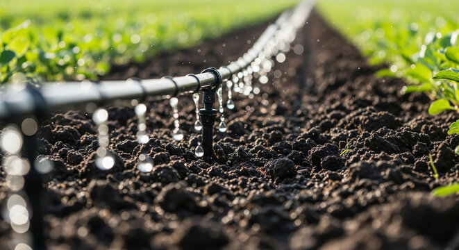 Irriga&ccedil;&atilde;o por gotejamento em planta&ccedil;&atilde;o com mudas jovens em crescimento