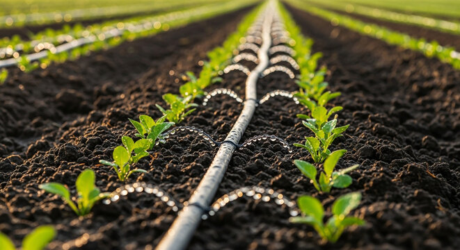 Irriga&ccedil;&atilde;o por gotejamento em planta&ccedil;&atilde;o com mudas jovens em crescimento