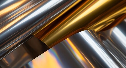 Elegant metallic sheen with fluid contours evoking a sense of modern luxury and sophistication with dynamic lighting