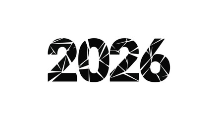 Year 2026 graphic with shattered effect on white background, representing future challenges and change.