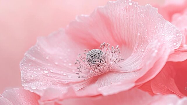 Video A macro shot of a pink flower with dew drops, ideal for use in still life or nature