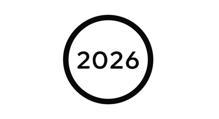 Bold numeral 2026 encircled in a clean black ring against a white background, symbolizing a new year.