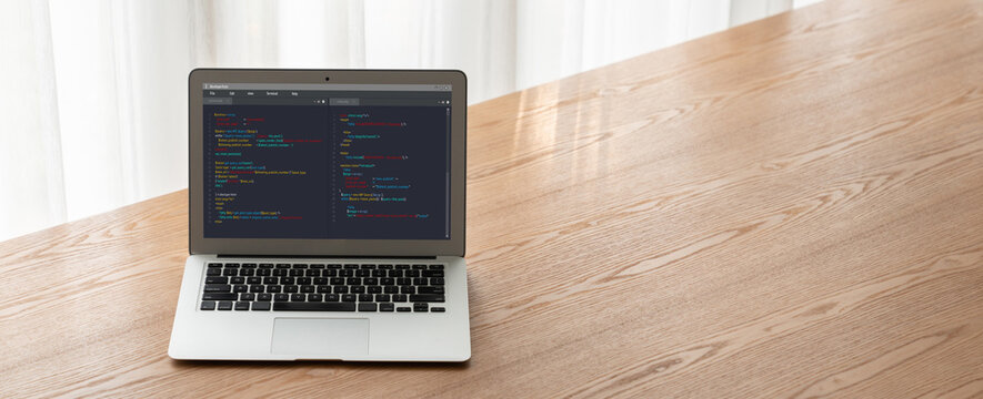 Software development programming on computer screen for modish application and program coding