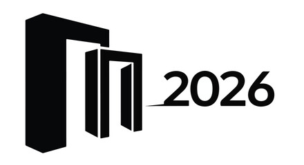 Bold architectural design frames the number 2026, symbolizing future planning and innovation.