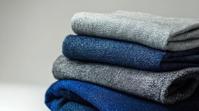 A closer view of folded denim jeans stacked with a variety of shades - Powered by Adobe