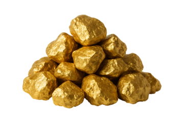 Natural Golden Mineral Chunk Formation Isolated on a Transparent Background