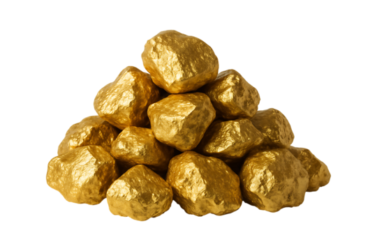Natural Golden Mineral Chunk Formation Isolated on a Transparent Background