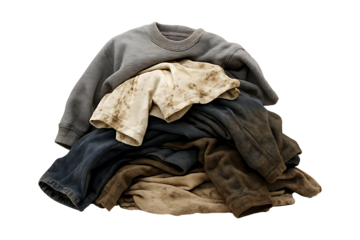 Messy Pile of Dirty Clothes Textiles Isolated on a Transparent Background