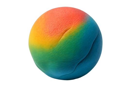 Colorful Round Rubber Toy Ball Showing Multicolor Pattern Isolated on a Transparent Background