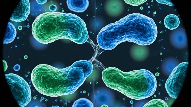 Microscopic View Cells Dividing Under Magnification Closeup Detail