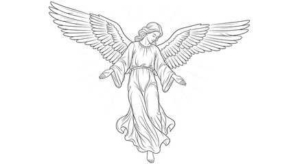 Fototapeta premium Elegant angel with outstretched wings, radiating heavenly light, a symbol of hope, spirituality, and divine guidance for inspirational designs and artistic projects