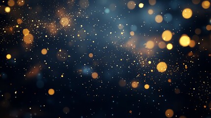 Stunning golden bokeh lights dance across a deep blue backdrop, perfect for elegant designs and festive celebrations, adding a touch of magic and sparkle