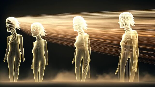 Abstract Conceptual Art Illustration: Digital Technology Futuristic Silhouette with Ethereal Transparency and Flowing Lines in 3D Rendering Metaphysical Design