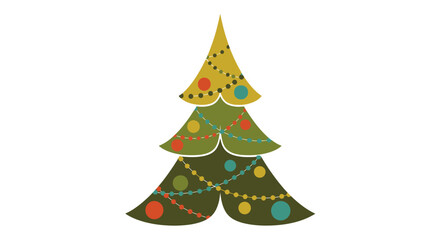 Festive Stylized and Colorful Christmas tree illustration with retro style and cheerful holiday colors for cards and social media posts
