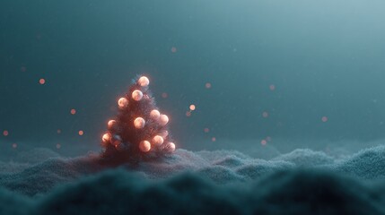 Enchanted christmas tree glowing in a serene snowy winter landscape at night with falling snowflakes