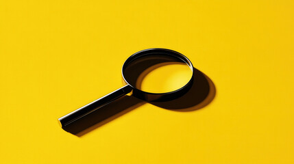 Minimalist Search Concept with Magnifying Glass on Yellow Background, Ideal for Business, Marketing, and Education Use, Highlighting Attention to Detail and Textured Composition.