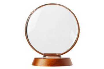 Clear Round Glass Trophy with Wood Stand Isolated on Transparent Background