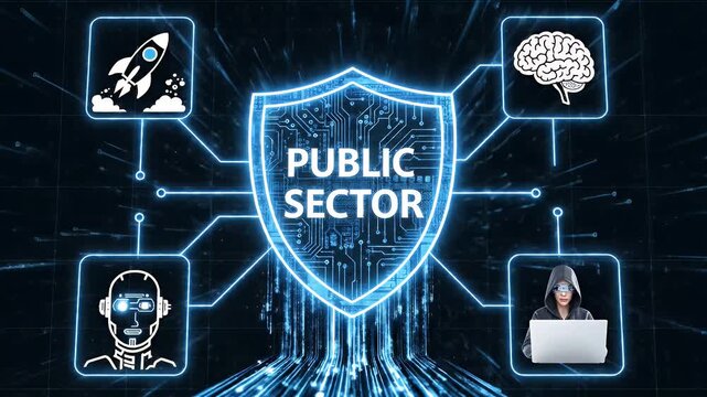 Public sector technology concept with glowing blue shield