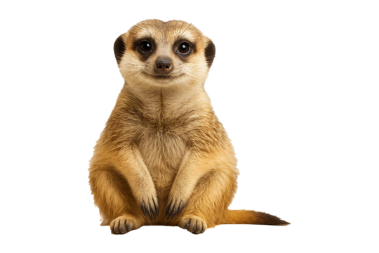 Cute Meerkat Sitting Upright with Curious Expression Isolated on a Transparent Background
