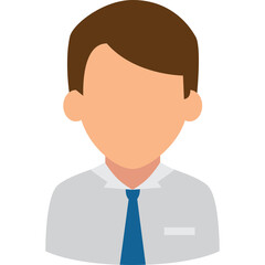Simple Male Avatar Illustration Wearing Blue Tie and White Collared Shirt Neutral Skin Tone and Brown Hair with Transparent Background Ideal for Profile Pictures and User Interfaces