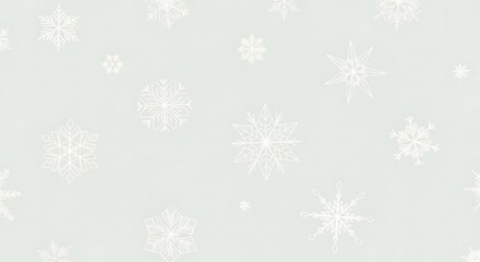 Subtle seamless pattern of delicate white snowflakes on a light gray background
