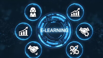 Futuristic e-learning concept on virtual screen interface