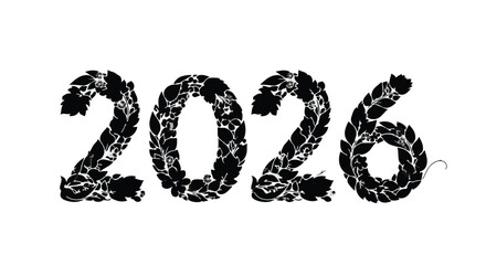 Nature-inspired year 2026 text design with leafy elements