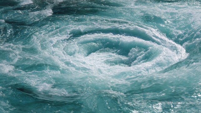 Water Whirlpool: A mesmerizing display of nature's power, an aqua-colored whirlpool swirls, illustrating the raw force and beauty of water in motion.