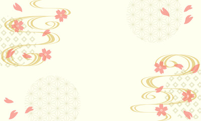 桜と流水文様が舞う上品な和風の背景フレーム