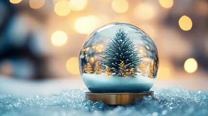Elegant Christmas tree snow globe sparkling with holiday magic and joyful celebration, perfect for festive decor and winter wonderlands
