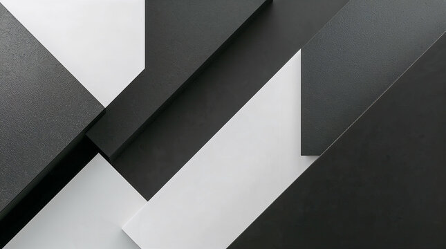 Abstract geometric composition of black and white planes, creating a modern, minimalist, and dynamic visual effect.