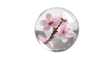 cherry blossom in glass on white background 