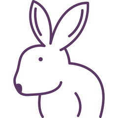 Simple Outline Of A Rabbit Head Profile In Purple Line Art On Transparent Background
