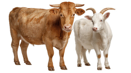 two cows on white background 