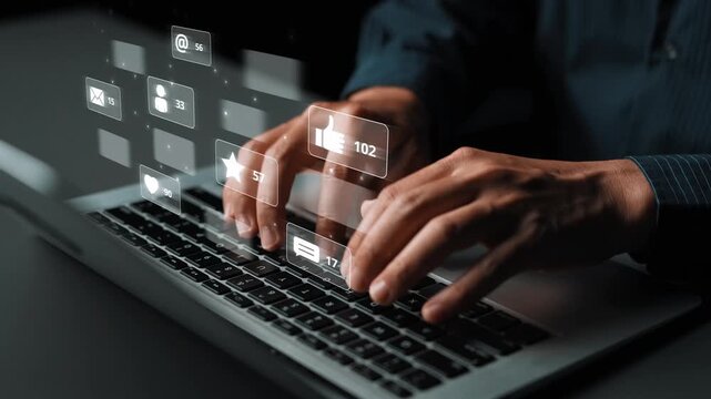 Social media engagement with interaction metrics showing comments, social media reactions, social media messages, and social media connections. Marrow - Powered by Adobe