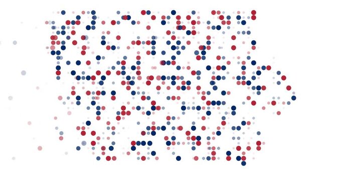 Abstract Falling Dots Forming the Iowa State Map Silhouette