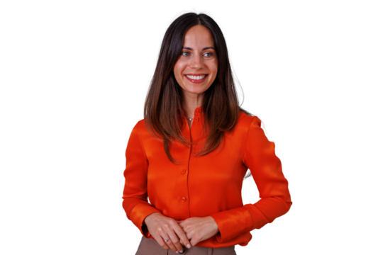 Professional businesswoman smiling, showing confidence and success, posing on transparent background, business portrait - Powered by Adobe