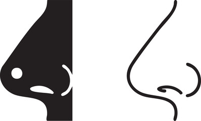 Black silhouette and outline of a human nose isolated on transparent background