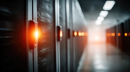 Modern Data Center Infrastructure with Glowing Server Lights