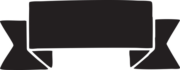 Black silhouette ribbon banner with cut edges isolated on transparent background