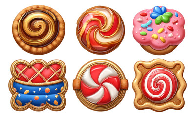 Colorful Stylized 3D Cookie Illustrations with Glossy and Cartoon Designs