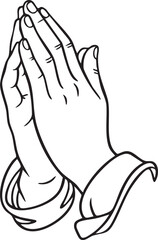 Detailed outline silhouette of praying hands isolated on transparent background