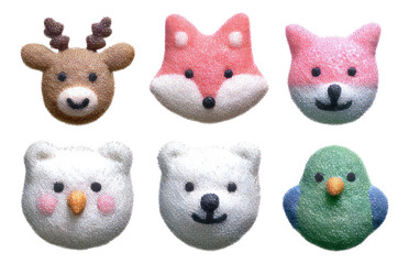 Cute Nordic Animal Icons in Cozy Fuzzy Wool Texture Illustration on Transparent Background