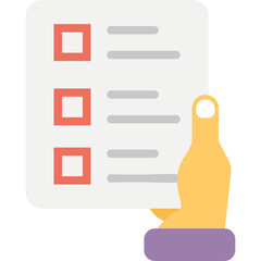 Hand holding a document with checklist and checkboxes and a purple cuff on a transparent background...